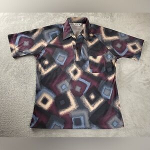 Vintage Resort Ware Rialo Disco Shirt Mens 70s Camp One Button Polo Pullover